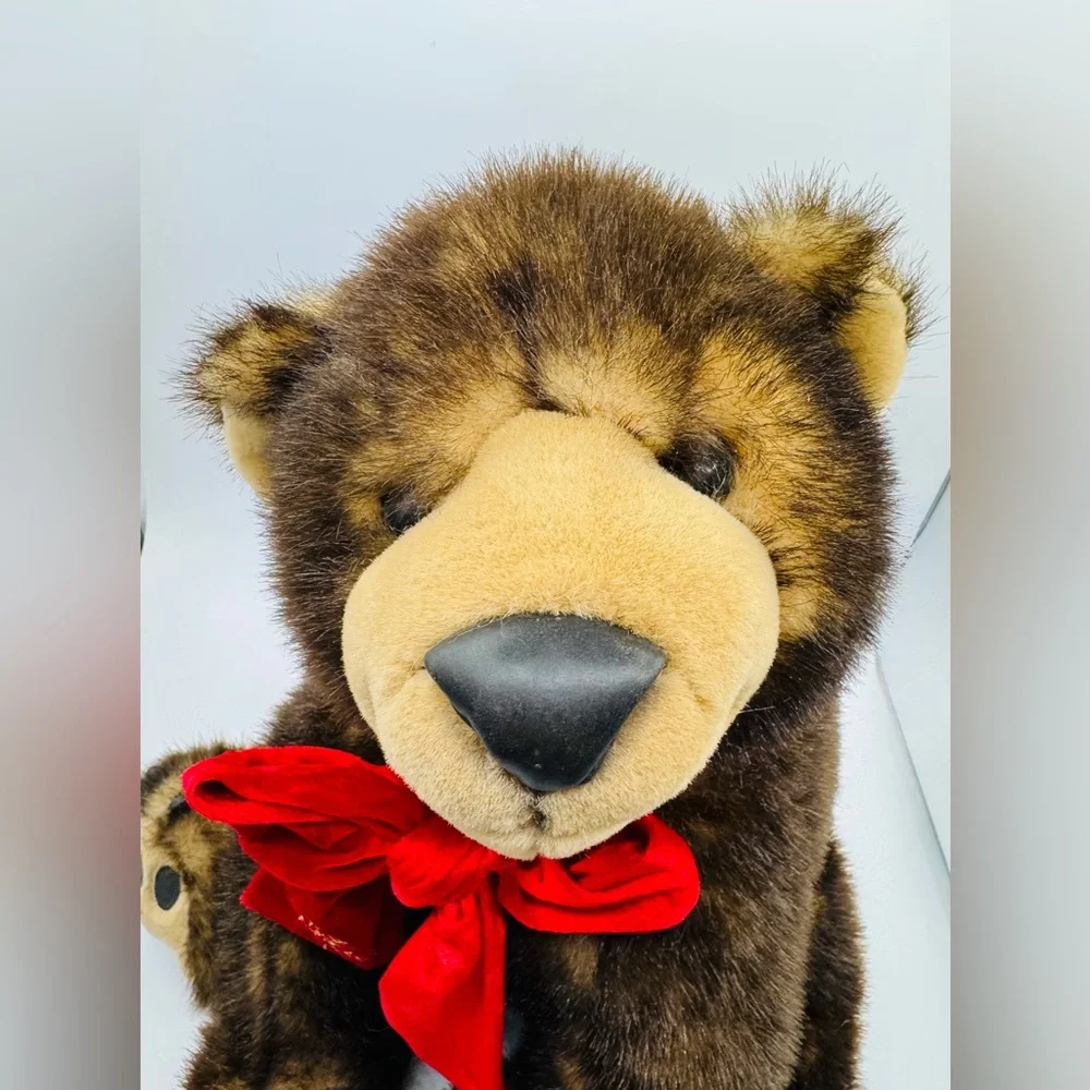 Vintage Animal Alley Toys R Us 16” Plush Brown Bear‎ with Red Bow Mink Like Fur